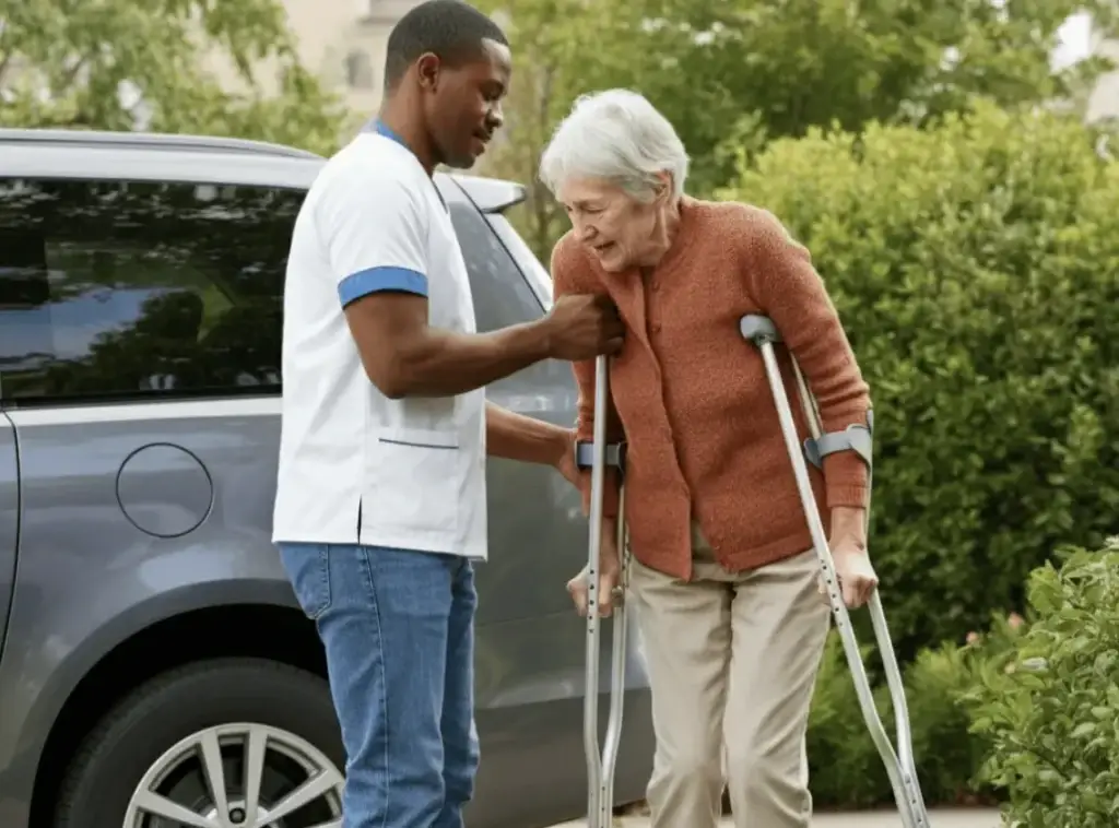 Ambulatory medical transportation passenger assisted by Protego Transport in Northern Virginia